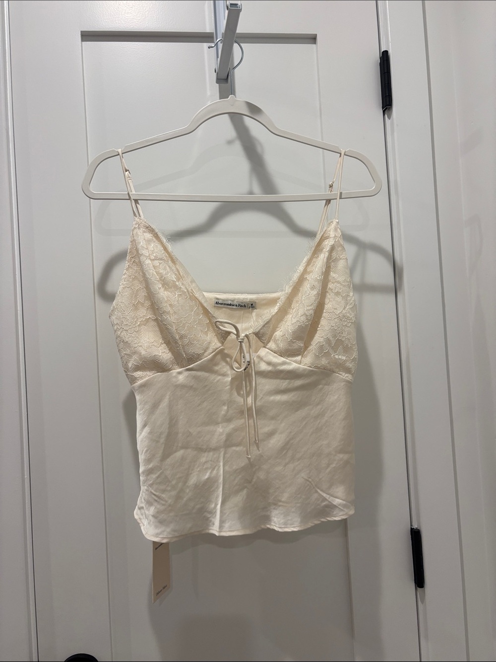 Abercrombie & Fitch Cream Lace-Detail Camisole with Front Tie